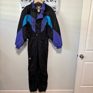 Vintage Descente Stylish Black 80’s Color Block Full Ski Suit Jumpsuit Men’s L